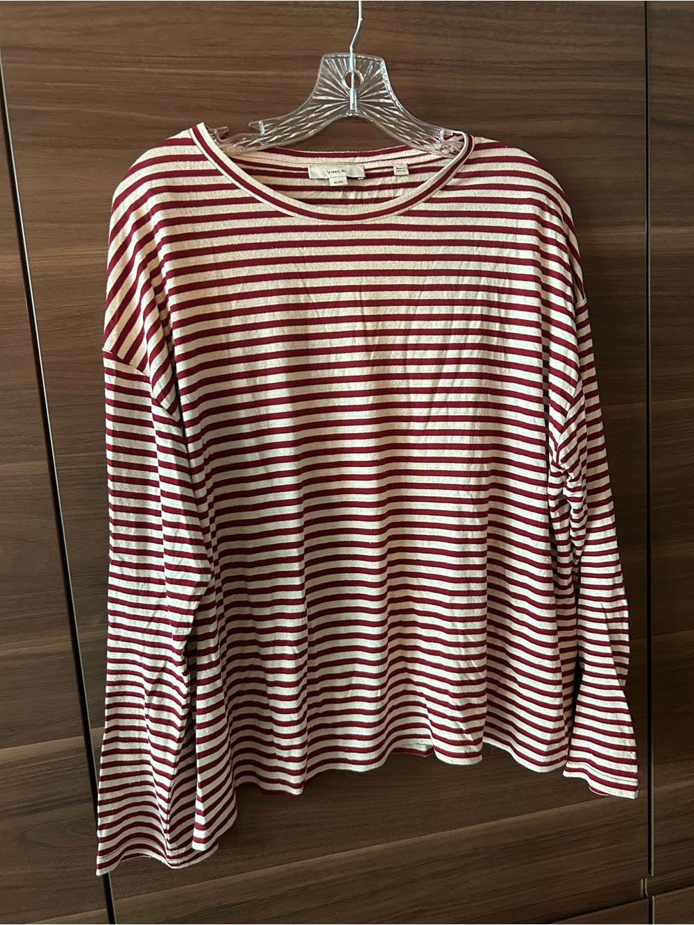 Vince Red & White Striped Long Sleeve Tee